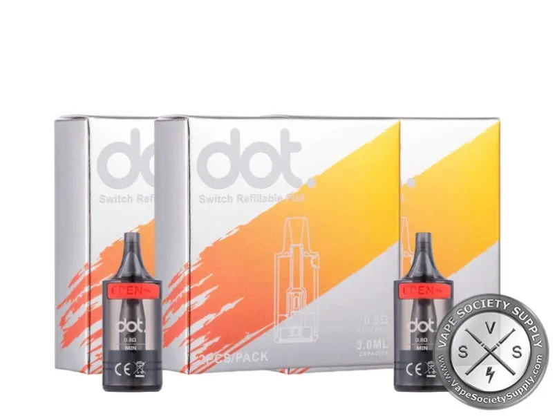dot. Switch Refillable Pod boxes printed 0.8Ω mesh coil and 3.0ml, with two pods