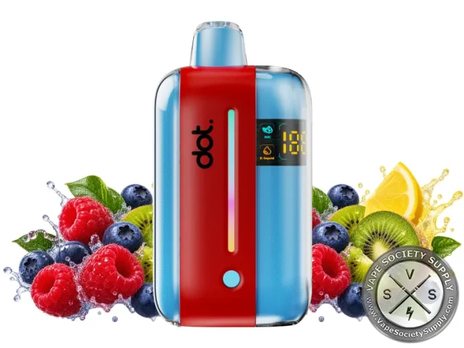 dotBar 50K Azbry disposable vape with raspberries, blueberries, kiwi slices and lemon