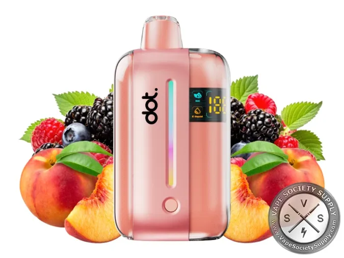 dotBar 50K Berry Peach disposable vape with peaches, blackberries, raspberries and blueberries