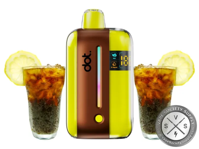 dotBar 50K Lemon Cola disposable vape with two glasses of cola with lemon slices