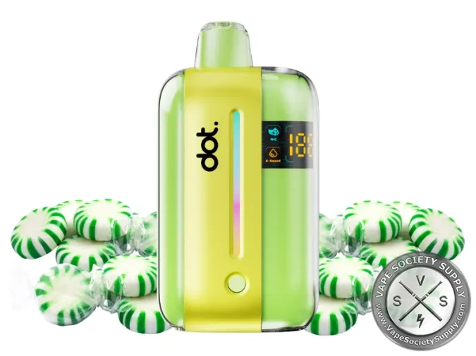dotBar 50K Peppermint disposable vape with green and white peppermint candies