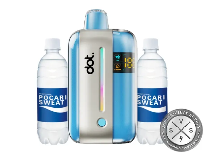dotBar 50K Pocari disposable vape with two blue and white sports drink bottles