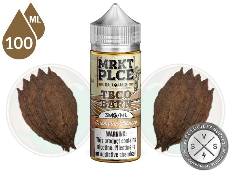 Colombian Tobacco TBCO BARN by MRKT PLCE 100ml bottle with whole tobacco leaves