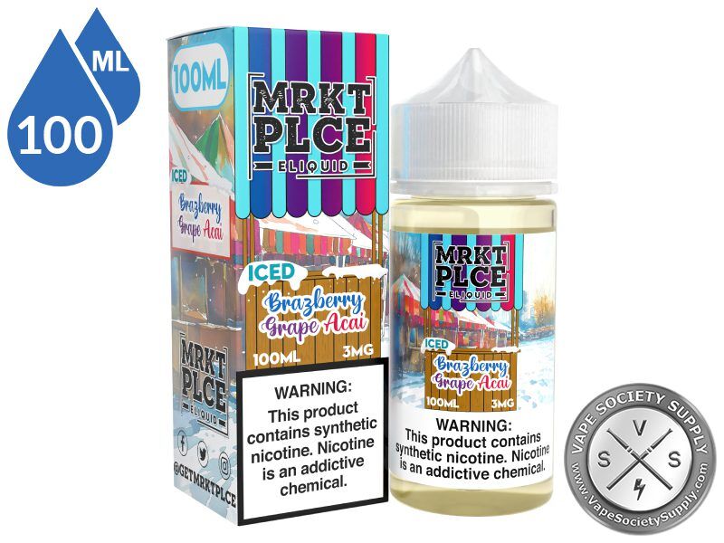 Iced Brazberry Grape Acai by MRKT PLCE 100ml bottle and box