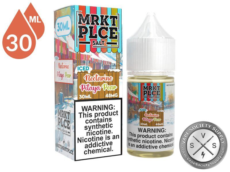 Iced Nectarine Pitaya Pear by MRKT PLCE Salt 30ml bottle and box