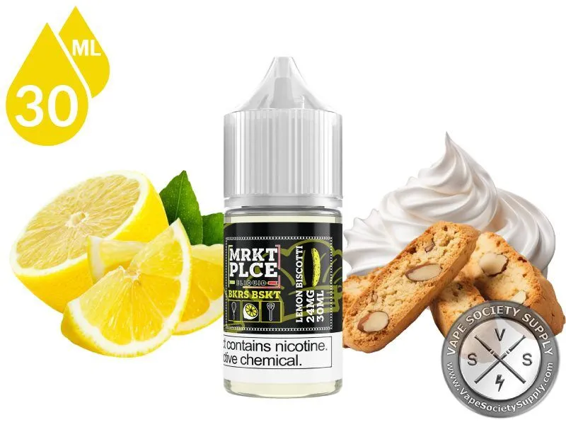 Lemon Biscotti BKRS BSKT by MRKT PLCE Salt 30ml bottle with lemons, almond biscotti and whipped cream