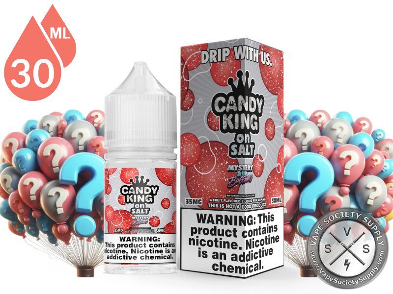 Mystery Air Balloons Candy King On Salt 30ml bottle and box with question-mark balloons
