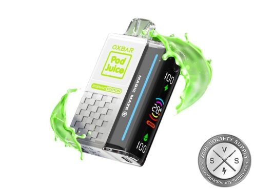 OXBAR x Pod Juice Magic Maze 2.0 Clear Green (Capricorn II) disposable vape with a green splash