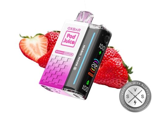 OXBAR x Pod Juice Magic Maze 2.0 Strawberry Lolly (Libra) disposable vape with strawberries