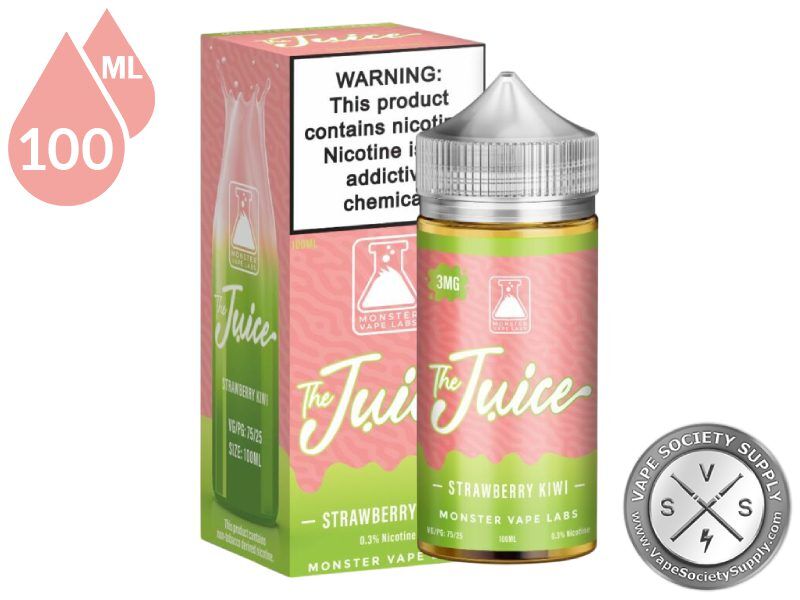 Strawberry Kiwi The Juice 100ml bottle in front of its box