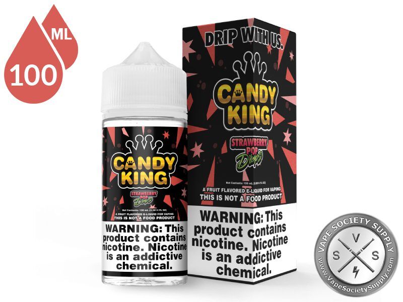 Strawberry Pop Drops Candy King 100ml bottle and box
