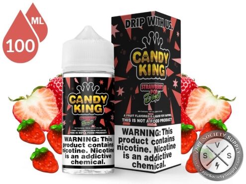 Strawberry Pop Drops Candy King 100ml bottle and box with strawberries