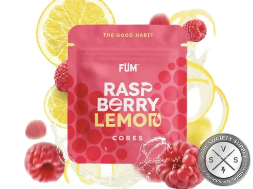 FÜM Raspberry Lemon Flavor Core pouch with raspberries and lemon slices