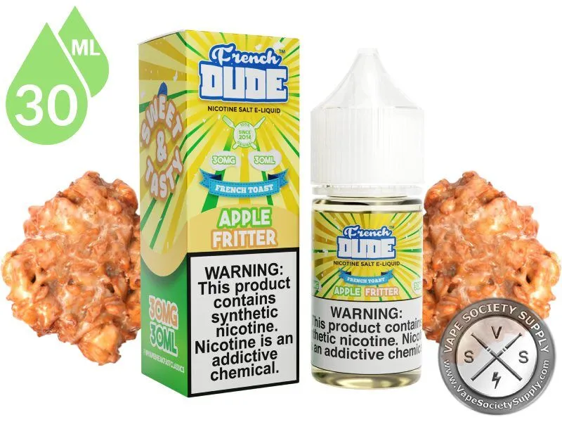 Apple Fritter by French Dude Salt 30ml bottle and box with apple fritters