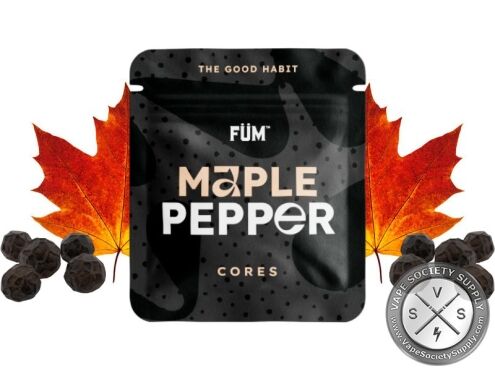 FÜM Maple Pepper Flavor Core pouch with maple leaves and peppercorns