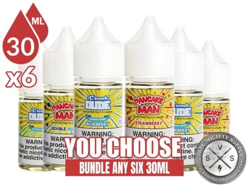 Pancake Man and French Dude Salt Bundle 6x30ml (180ml): 6 bottles with a You Choose banner