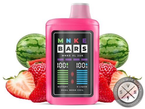 MNKE Bars XL 25K Straw Melon disposable vape with watermelons and strawberries