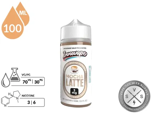 Mocha Latte Innevape 100ml bottle with a 70/30 VG/PG icon and nicotine strength icons