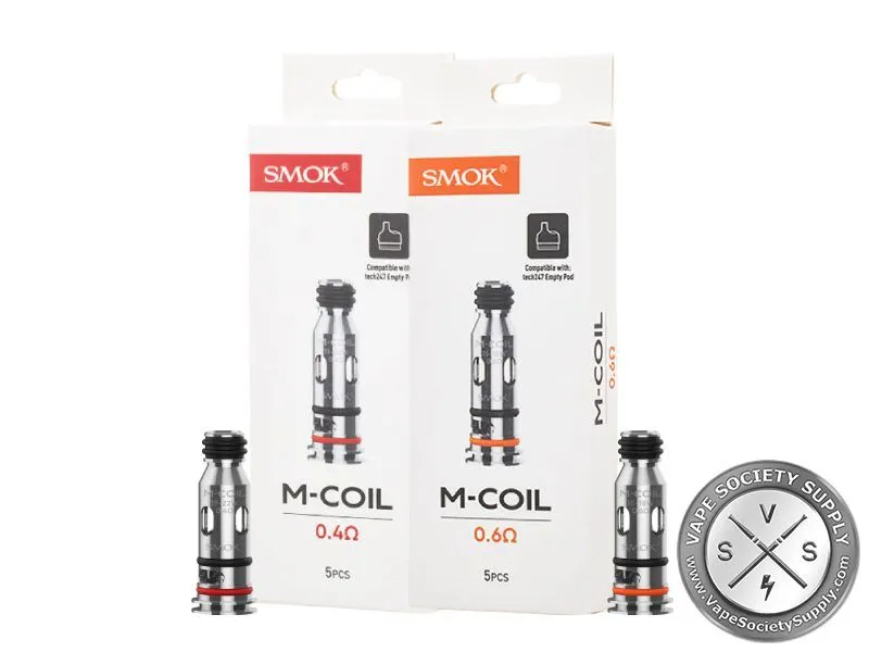 Two SMOK M-coil boxes, 0.4Ω and 0.6Ω, 5 per pack, with loose M-coils