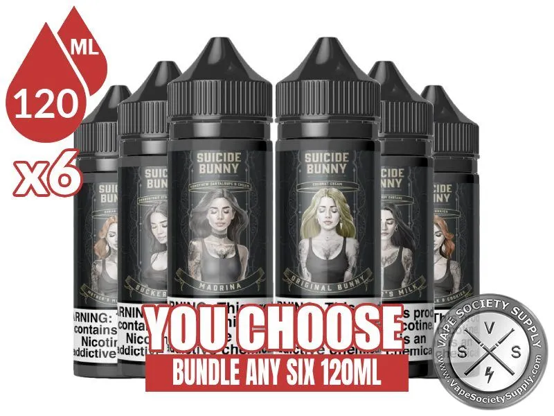 Suicide Bunny Bundle 6x120ml (720ml): 6 bottles with a You Choose banner