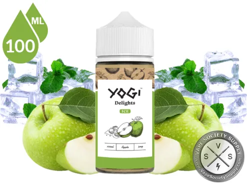 Green Apple Ice by YOGI Delights 100ml bottle with green apples, mint leaves and ice cubes