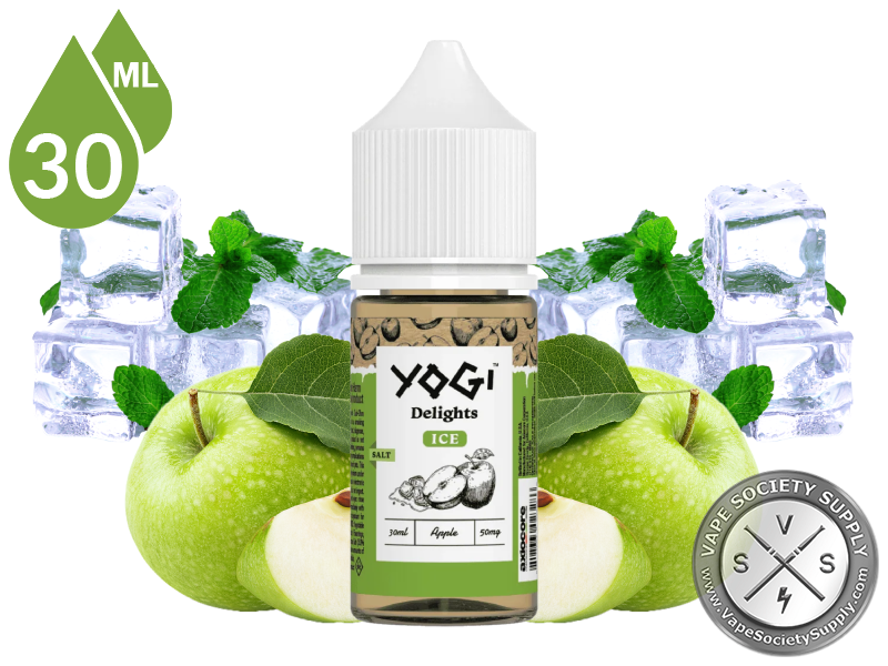 Green Apple Ice by YOGI Delights Salt 30ml bottle with green apples, mint leaves and ice cubes