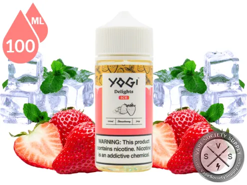 Strawberry Ice by YOGI Delights 100ml bottle with strawberries, mint leaves and ice cubes