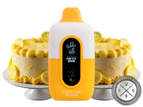 Fifty Bar 20K Hidden Hills Lemon Cake Dough disposable vape with a lemon cake