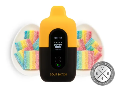 Fifty Bar 20K Fruitia Sour Punch disposable vape with rainbow sour candy strips