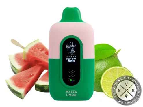 Fifty Bar 20K Hidden Hills Wazza Limon disposable vape with watermelon slices and limes