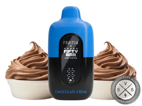 Fifty Bar 20K Fruitia Chocolate Creme disposable vape with swirls of chocolate cream