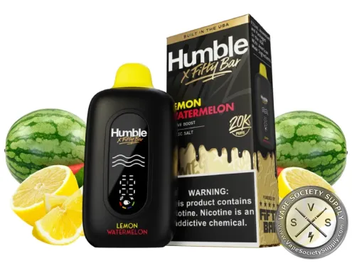 Fifty Bar 20K Humble Watermelon Lemon disposable vape and box with watermelons and lemons