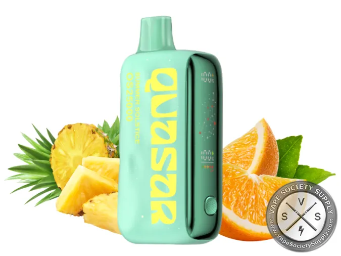 Lost Mary Quasar OS25000 Summer Solstice disposable vape next to pineapple chunks and orange slices