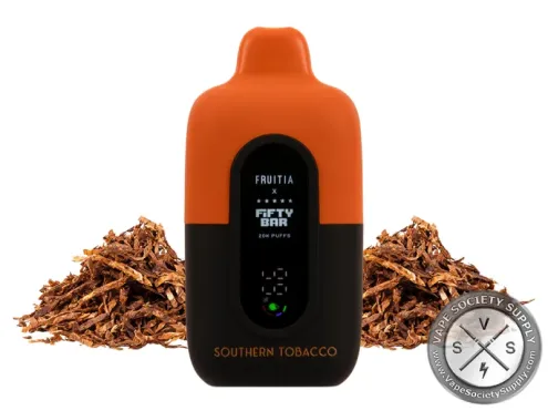Fifty Bar 20K Fruitia Southern Tobacco disposable vape with dried tobacco