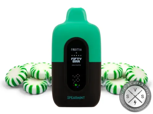 Fifty Bar 20K Fruitia Spearmint disposable vape with spearmint candies