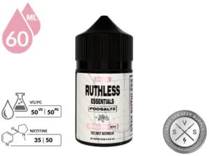 Wtrmln Lime Rush On Ice Ruthless Essentials Pod Salt 60ml bottle with a 50/50 VG/PG icon and nicotine strength icons
