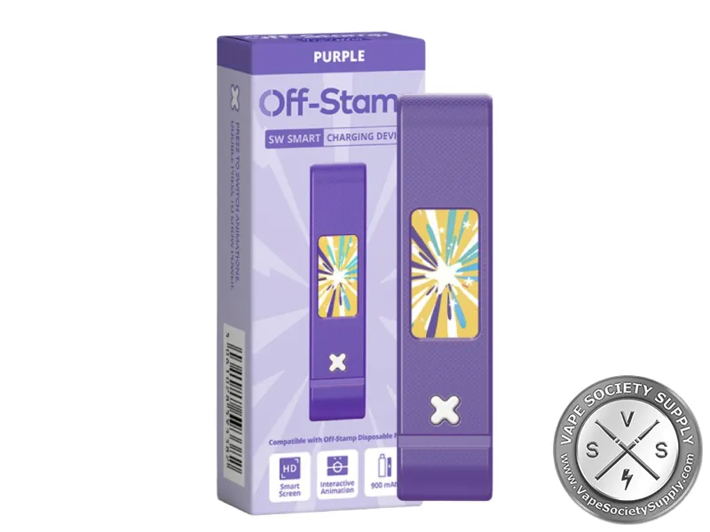Off-Stamp SW Battery Purple, box and charging device