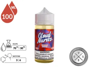 Cherry Berry by Cloud Nurdz 100ml bottle with a 70/30 VG/PG icon and nicotine strength icons