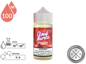 Pomegranate Berry by Cloud Nurdz 100ml bottle with a 70/30 VG/PG icon and nicotine strength icons