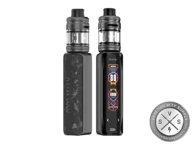 SMOK X-Priv Solo kit in Black Shell with a TF-D tank, back and front