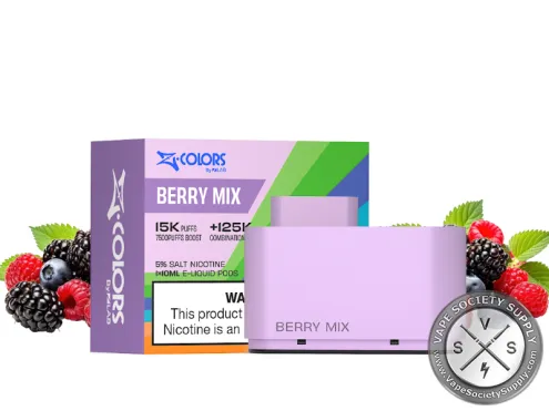 ZColors Berry Mix pod in lavender, with its box, next to blackberries, raspberries and blueberries