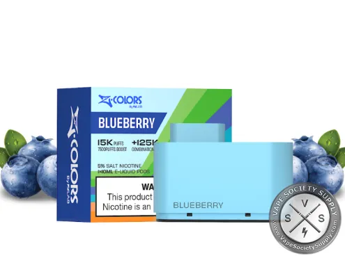 ZColors Blueberry pod in light blue, with its box, next to blueberries