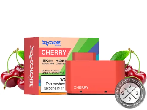 ZColors Cherry pod in red, with its box, next to cherries