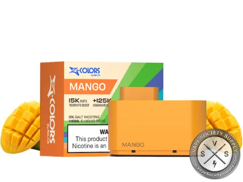 ZColors Mango pod in orange, with its box, next to mangoes
