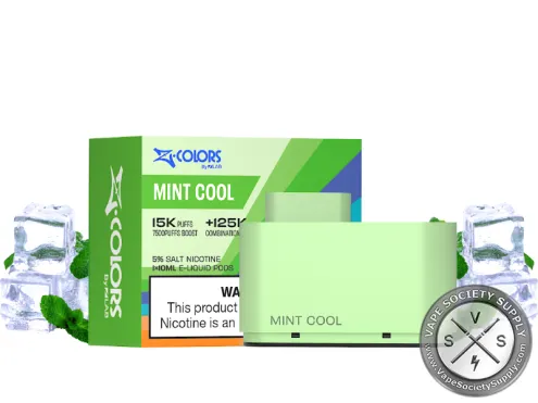 ZColors Mint Cool pod in light green, with its box, next to ice cubes and mint leaves