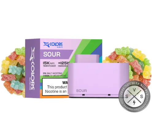 ZColors Sour pod in lavender, with its box, next to sour gummy candies