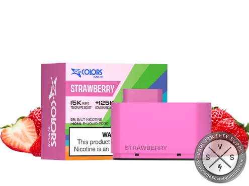 ZColors Strawberry pod in pink, with its box, next to strawberries