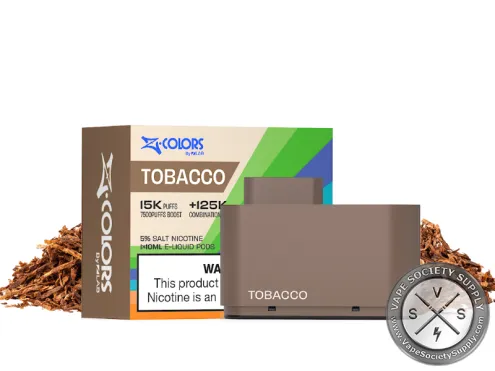 ZColors Tobacco pod in brown, with its box, next to tobacco leaves