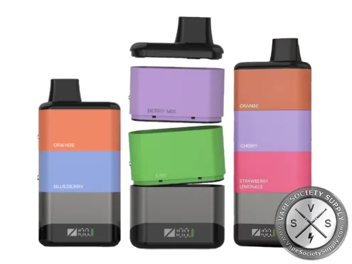 Three ZLand devices with stacked ZColors pods: two pods, an open stack of Berry Mix and Kiwi pods, and three pods