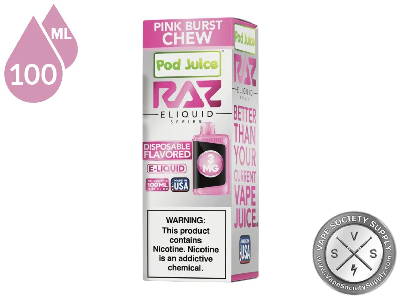 Pink Burst Chew Pod Juice x RAZ 100ml box